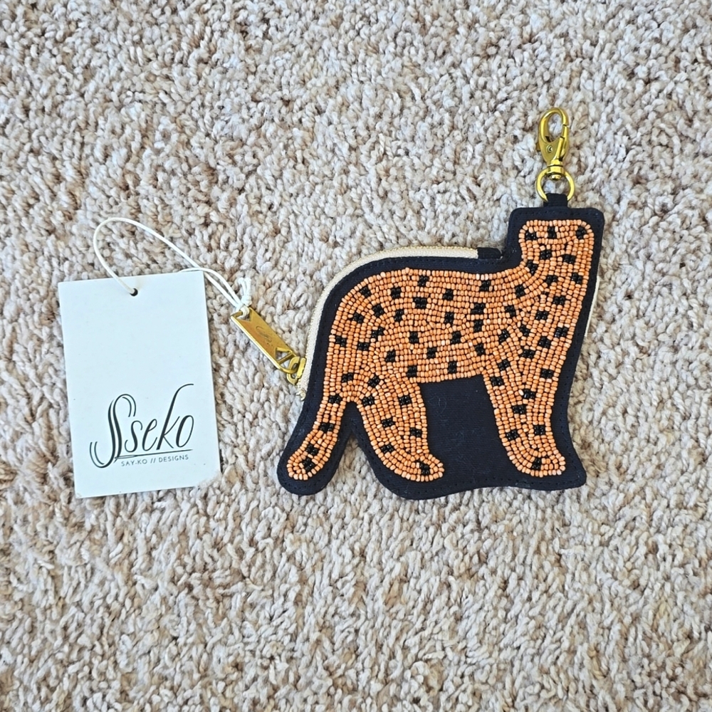 Sseko Designs Beaded Cheetah Pouch Clip